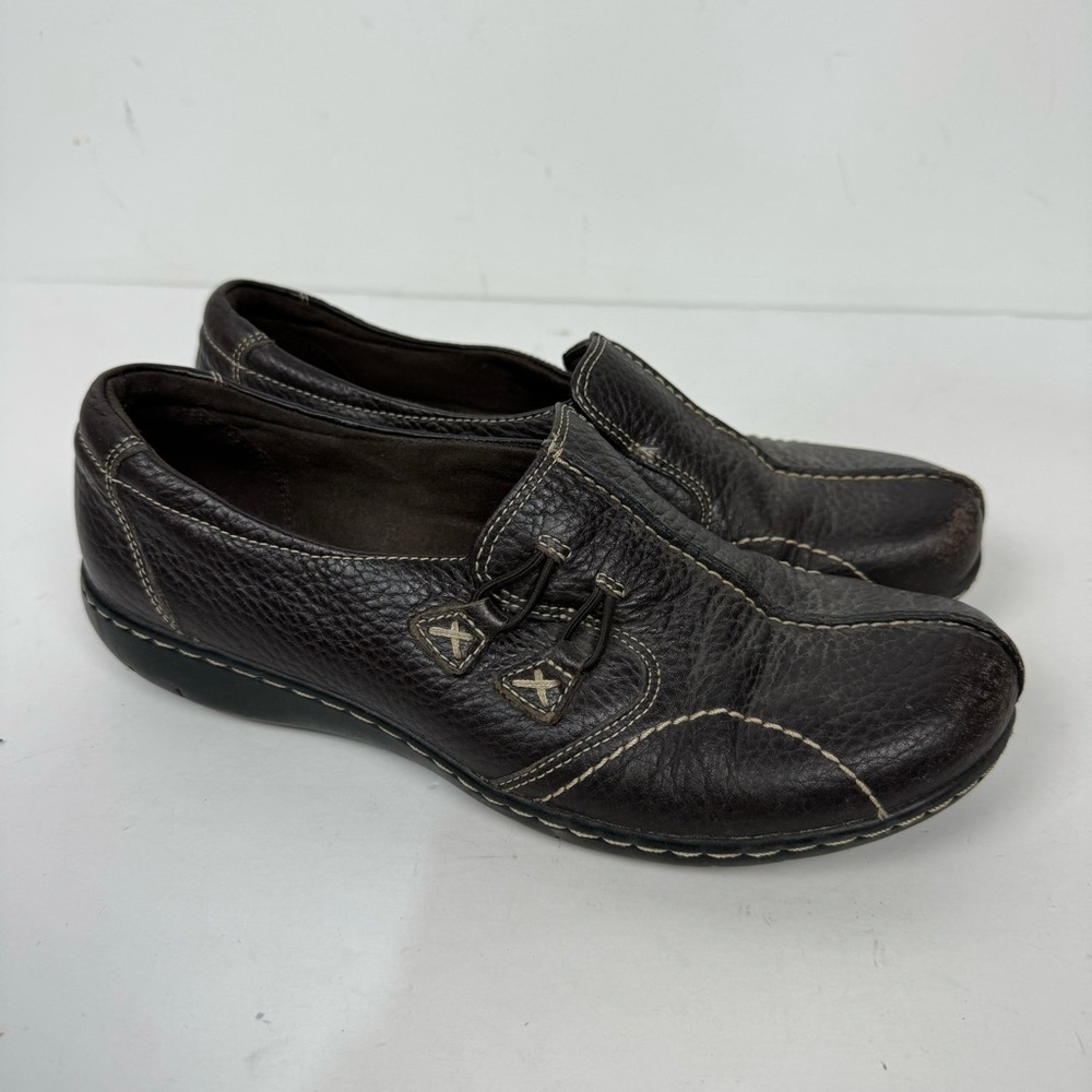 Clarks bendables brown leather slip on shoes comfort